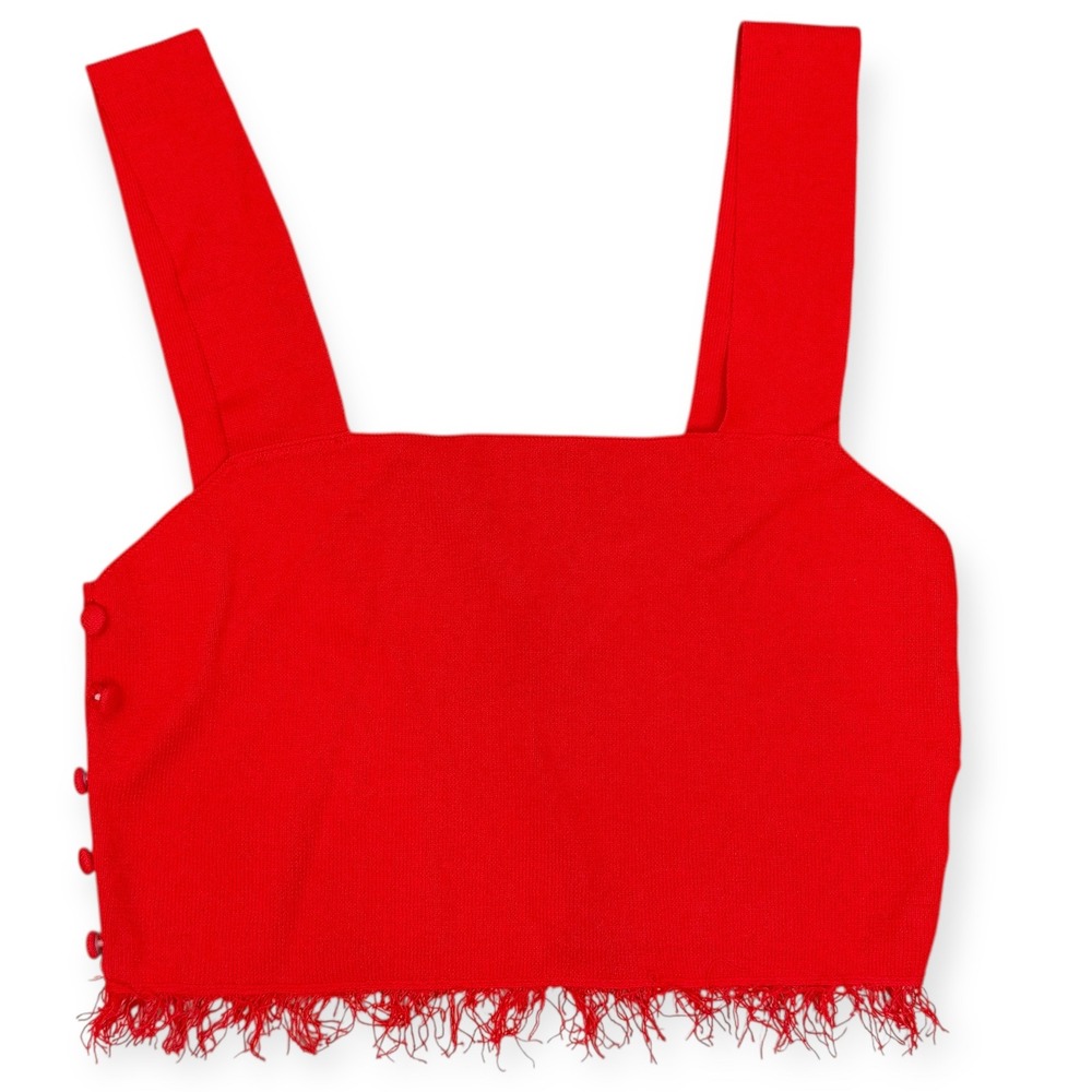 Caren Forbes Red Sleeveless‎ Fringe Crop Top Small